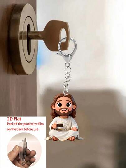 这款2D亚克力宗教钥匙扣，以信仰为主题，造型别致，可作为包包挂饰，寓意深刻，饰有一只牵着羔羊的人物，设计精美，是钥匙、包包或背包的理想之选，既充满意义又时尚美观。适合宗教人士、信徒以及所有喜爱信仰主题饰品的人士。日常佩戴、馈赠亲友、旅行或外出办事时作为信仰的提醒，都非常合适。