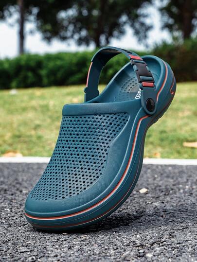 Breathable Slip-On Hollow Hole Shoes With Adjustable Heel Strap, Non-Slip Beach Sandals, Outdoor Casual Mule Slippers