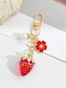 1pc Strawberry Charm Keychain, Glitter Keyring, Cute Gift, Valentine's Day Small Present - Multicolor - View 9