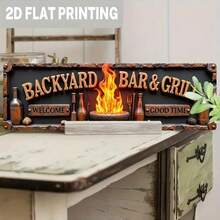 1pc 2D Flat Printed Iron Wall Sign For Backyard Bar And BBQ - Vintage "Welcome To Good Times" Design, No Electricity Needed, Suitable For Patio, Porch, Kitchen, Man Cave, Porch Decor, Kitchen Decor, Flame Pattern, Sturdy Home Decor, Outdoor Patio Decor, BBQ Decor, Patio Sign, Bar Decor, Broom Parking Sign, Halloween Decor, Pizza Shop, Retro, Home/Apartment Decor, Wall Decor - Multicolor - View 5