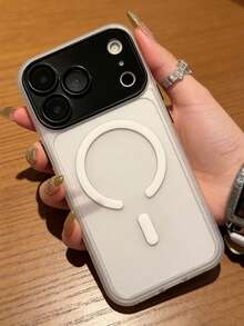 Magnetic 1pc Luxury Minimalist Business Matte Transparent Tactile Full Coverage Phone Case, Compatible With IPhone17 17promax 17 Air 16 15 14 13 12 11 Pro Max Plus, Soft TPU Back Cover, Wireless Charging Compatible - White - View 1