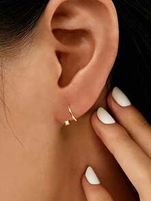 HOTNICE 1 đôi bông tai đá Zirconia - Mạ vàng 14k, chất liệu không gây dị ứng - Bông tai nữ đơn giản nhưng thanh lịch - Thích hợp để đeo hàng ngày và làm quà tặng trang sức. - bông tai - Xem 4