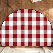 1pc Red & White Checkered Half-Circle Rug, Kitchen Mat, Kitchen Carpet, Classic Plaid Doormat, Small Rug, Carpet, Runner Rug, Floor Mat, Home Decor, Area Rug, Outdoor Mat, Bedroom Carpet, Washable Rug - Multicolor - View 3