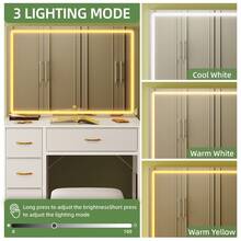 Tomnk 80cm Large Kids Vanity Table With 5 Fabric Drawers, White Children Makeup Dressing Desk With Stool, LED Lighted Mirror 3 Color Adjustable USB Powered, Ideal Gift For Girls, Modern Bedroom Furniture - US B Type Plug(110-127V) - View 6