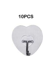 10/20pcs Powerful Transparent Adhesive Wall Hooks - Casual Style, Easy Installation Without Drilling, Plastic Heart-Shaped Practical Hooks, Suitable For Kitchen And Bathroom, Wall-Mounted Storage Organizer, Bathroom Storage Rack, Bathroom Decor - View 9