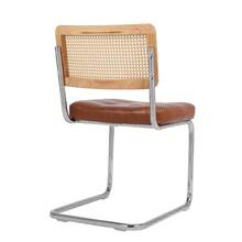 Modern Dining Chairs With A Medieval Inspiration, Set Of 2 Rattan Dining Chairs With Soft Faux Leather Upholstery, Armless Rattan Chairs With Mesh Backrest, Chrom Metal Legs (Brown) - Brown + PU Leather + Foam - View 4