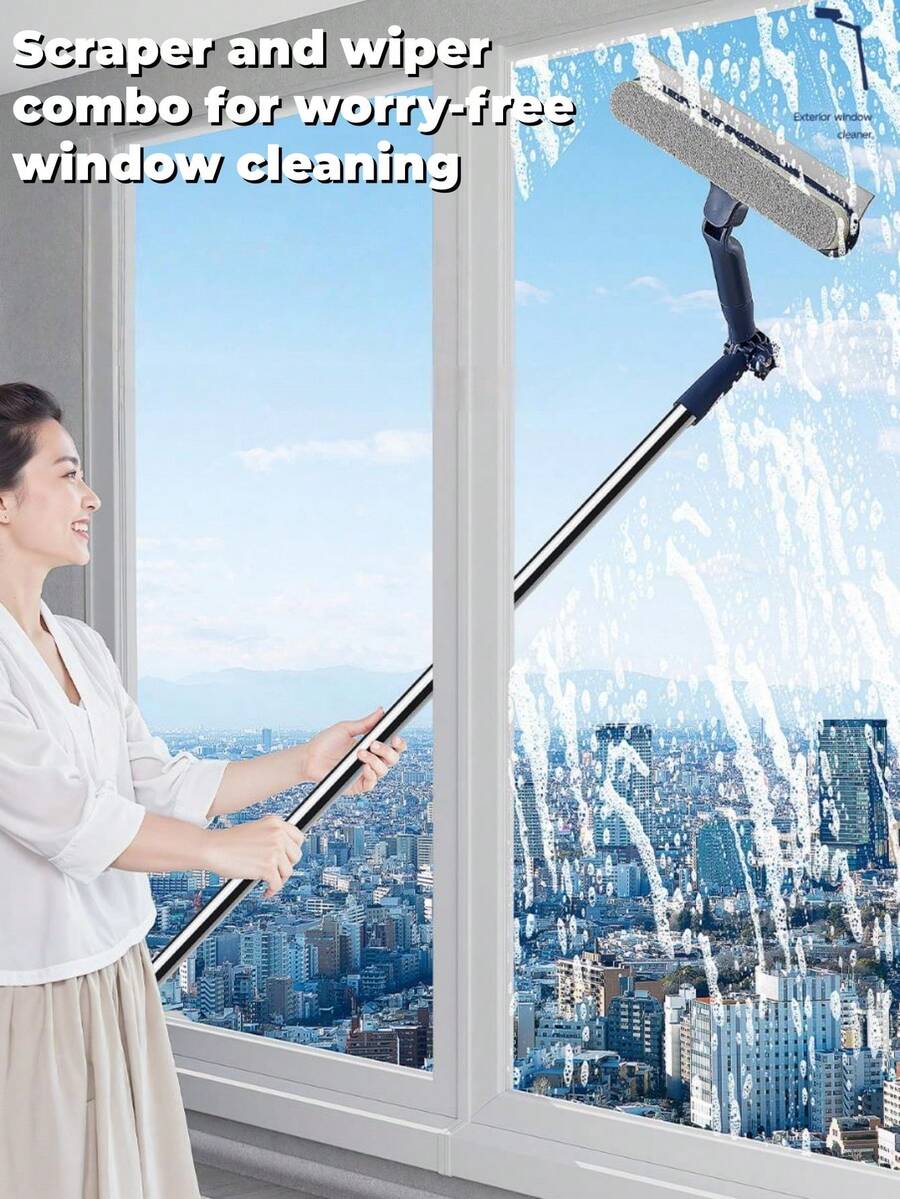 1 Set Extended Windshield Wiper With Rotating Window Wiper And Cleaning Brush | Dual-Use Wet Mop Pad, Suitable For Shower Doors, Car Windshields And Home Surfaces, Made Of Plastic Material