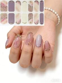 Almond Pink Marble Texture 3D Crystal Diamond Gradient Nail Art Sticker, DIY Nail Jewelry, Faux Diamond Nail Decals - Baby Pink - View 1