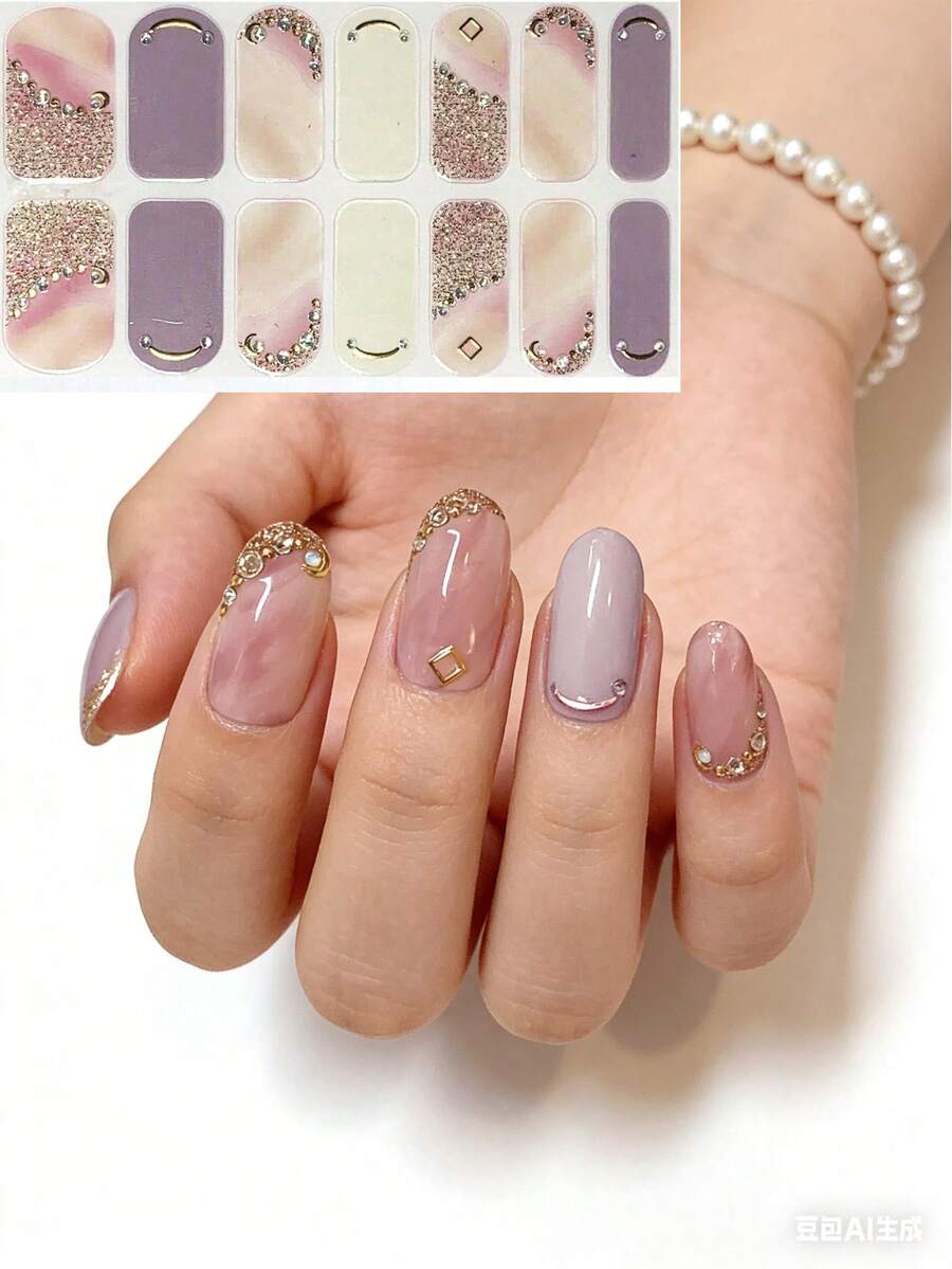 Almond Pink Marble Texture 3D Crystal Diamond Gradient Nail Art Sticker, DIY Nail Jewelry, Faux Diamond Nail Decals - Baby Pink - View 1