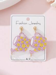 一对夏季度假可爱浇水壶造型女士时尚耳环，节日派对完美装饰 - 淺粉色 - 查看 1