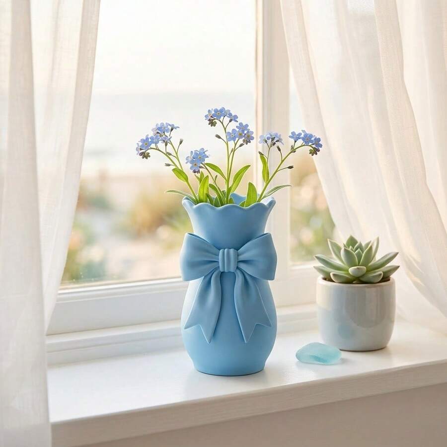 4-Inch Small Bow Vase, Makeup Brush Holder And Pen Cup, Cute Decorative Desktop Organizer Suitable For Vanity, Office Desk And Windowsill - A - View 1