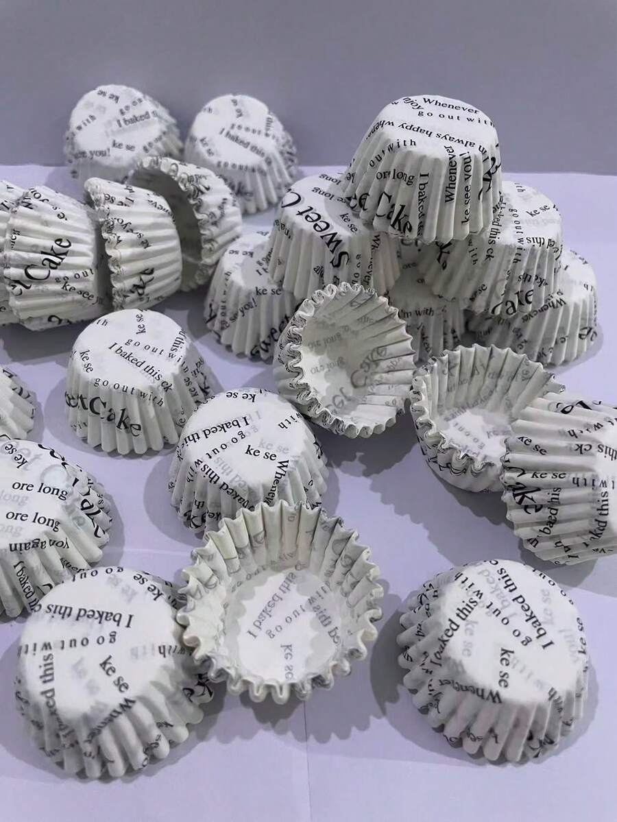 50个/100个/250个/500个/1000个装英文报纸印花迷你纸杯蛋糕衬垫，0.98英寸不粘烘焙杯，适用于圣诞节、情人节、生日、婚礼、节日烘焙派对