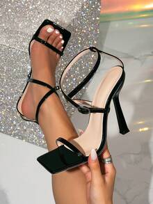 Black High Heel Sandals, One-Strap Criss-Cross Sexy Fashion Sandals, Summer New Minimalist Style, Suitable For Commuting And Daily Wear - Black - View 2