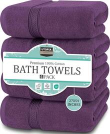 Utopia Towels 4 Pack Premium Bath Towels Set, 27 By 54 Inches, 100% Ring Spun Cotton 600GSM, Lightweight And Highly Absorbent Quick Drying Towels, Perfect For Daily Use - 李子 - 查看 4