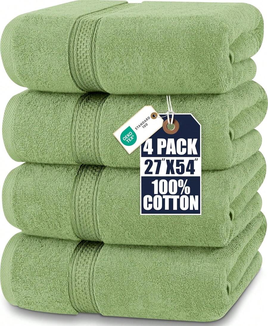 Utopia Towels 4 Pack Premium Bath Towels Set, 27 By 54 Inches, 100% Ring Spun Cotton 600GSM, Lightweight And Highly Absorbent Quick Drying Towels, Perfect For Daily Use - 鼠尾草綠 - 查看 1