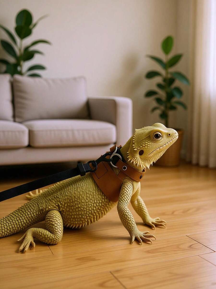 1 Set Adjustable Lizard Leash Set, Lizard Harness Set, Reptile Walking Harness, Adjustable Chest Harness Leash, Small Reptile Harness, Small Animal Leash Walking Harness Accessory, Pet Harness And Decoration Set, Escape-Proof Lizard Leash Set, Cute Reptile Fashion Combination, Pet Outdoor Walking, Lizard Harness, Bearded Dragon Harness, Suitable For Bearded Dragon, Chameleon, Small Pets, Lizard, Squirrel, Outdoor Walking. - View 1