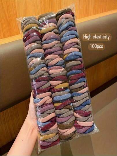 50/100 Pieces/Pack. Basic Women's Hair Ties, Simple And Seamless Elastic Hair Ties, Suitable For Women. Stylish And Simple, Comfortable And Breathable, Made With Highly Elastic, Durable And High Tensile Strength Rubber Rings, Reusable, And Can Be Used To Tie Ponytails.