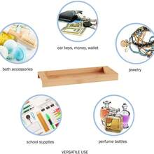 1pc Bamboo Bathroom Tray, Towel, Tissue, Cosmetic Storage Organizer, Multi-Functional For Bathroom, Bedroom - C-Wood Color - View 5