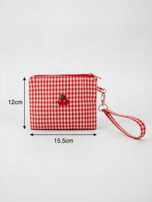 1pc Cherry Plaid Cosmetic Bag, Travel Storage Pouch, Large Capacity Makeup & Coin Purse - Multicolor - View 3