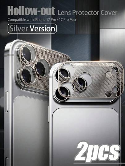 2pcs Hollow Protective Lens Cover, Silver Color, Effectively Resists Scratches From Daily Keys, Gravel, Etc., Ensuring Long-Lasting Pristine Condition, Ideal Choice For Visual Experience And Durability, Precise Lens Fit Design, Smooth Finish, Suitable For Various Daily Protection Needs. Compatible With IPhone 17pro/17promax