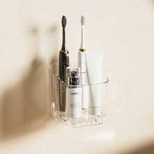 1pc Transparent Wall-Mounted Compartment Storage Box, No Drilling Required Bathroom Organizer Rack For Toiletries, 3-Slot Detachable Electric Toothbrush Holder, Wall-Mounted With Divider, Suitable For Bathroom/Kitchen/Office Toothbrush, Toothpaste, Comb Storage Box - Multicolor - View 13