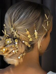 DIY Unique Star & Flower Hair Clips, Suitable For Daily Wear, Banquet, Party, Wedding, Gift - Gold - View 3