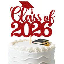 1pc Black/Gold/Blue/Pink/Red Class Of 2026 Cake Topper - Glitter Graduation Cap Decor - Congrats 2026 Graduates, 2026 Graduation Party Cake Decorations - View 12