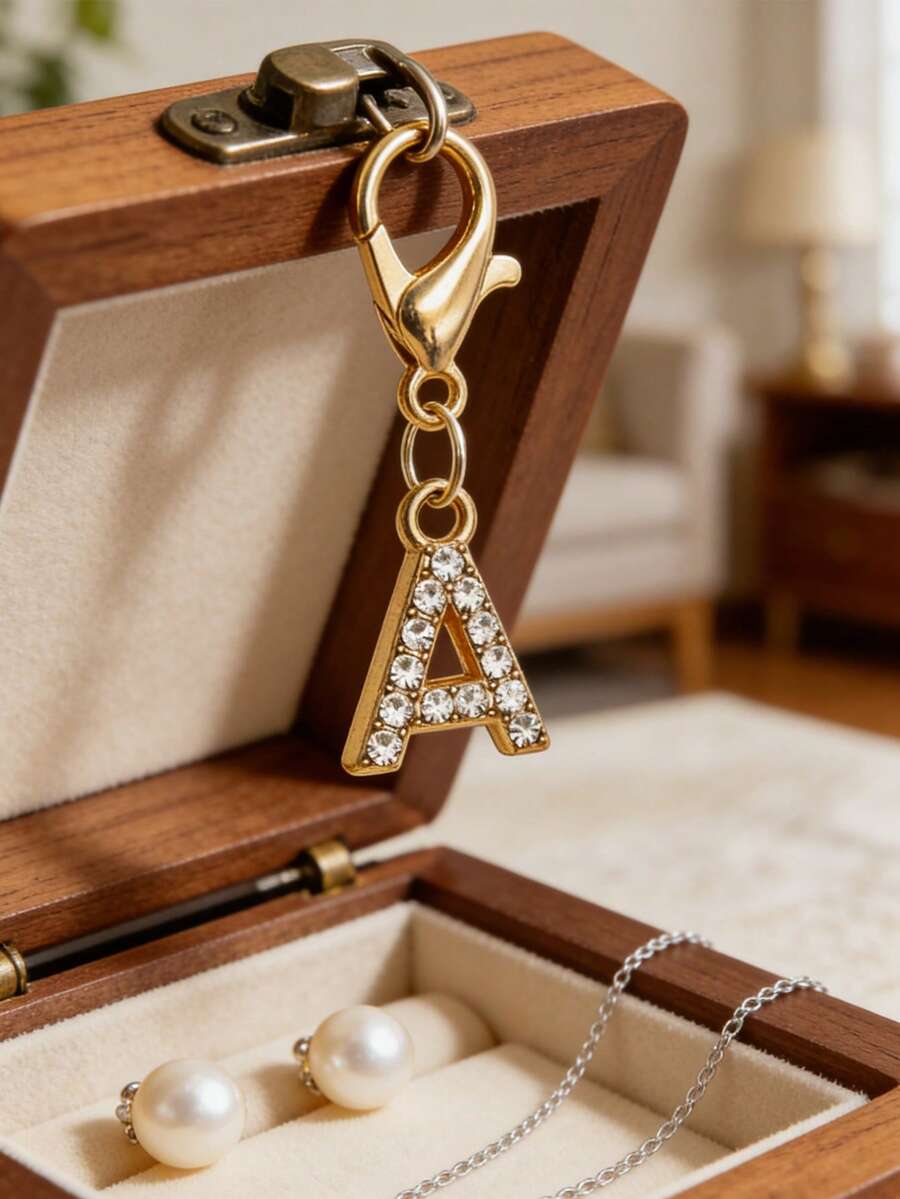 A-Z Keychain – Gold Diamond Metal Letter Keychain With Lobster Clasp | Exquisite Elegant Initial Keychain Bag Charm Purse Accessory Car Key Ring - Multicolor - View 1