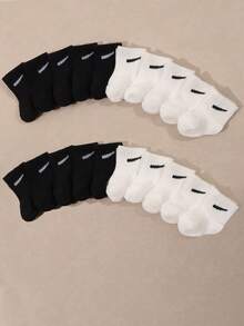 10/20 Pairs Baby/Toddler Solid Color Candy-Colored Casual Mid-Calf Socks, Spring/Summer - Black and White - View 3