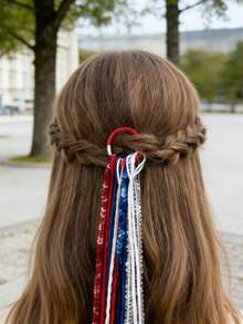 2pcs/1pc Patriotic Red White Blue Elastic Hair Ties With Tassels, Suitable For July 4th, Memorial Day, Independence Day And Holiday Parties, Women's Hair Accessories, DIY Holiday Crazy Party Braids, Red White Blue Hair Accessories Ponytail Tie Decoration, Memorial Day Independence Day Women Girls Gift - Multicolor - View 4