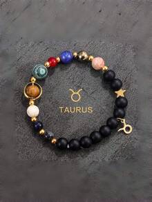 1 pieza Brazalete unisex con galaxia y 8 planetas del zodíaco, joya colgante de piedra natural de Libra, Géminis, Sagitario, regalo del Día de San Valentín para parejas y amigos - Multicolor - Ver 11