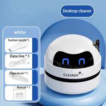 RAF 1 pieza Mini aspiradora de escritorio, portátil y recargable por USB, con diseño de robot lindo, herramienta de limpieza de escritorio silenciosa para recoger pequeños artículos, migas, trozos de goma de borrar, regalo ideal para vuelta al cole, Halloween, Navidad, cumpleaños - Mango corto de mano - Ver 13