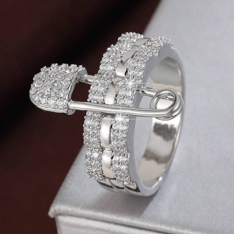 1pc Elegant Lace Design Cubic Zirconia Inlaid Women's Ring - Multicolor - View 1