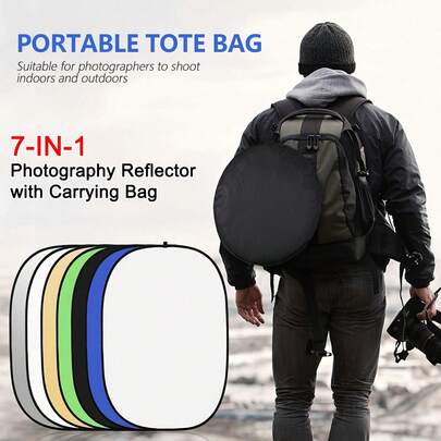 1 réflecteur ovale pliable 7-en-1 avec sac de rangement, convient pour la réflexion photographique, pliable et portable, accessoire d'éclairage professionnel pour la diffusion en direct, la photographie, le vlogging, les prises de vue en intérieur et en extérieur