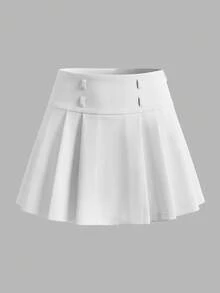 Chân váy ngắn xếp ly mùa hè dành cho nữ, cạp cao, dáng chữ A ôm sát, phong cách tối giản ngọt ngào thường ngày, màu be mùa xuân. - trắng - Xem 3