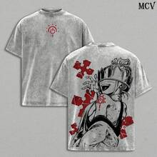 Haumea Fire Force Washed Tee – Fire Force White-Clad Evangelist Crown Anime Villain Graphic-Shirt, Unisex Oversize Heavyweight Cotton Manga Streetwear - 灰色 - 查看 5