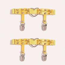 1 Pair Women Heart Suspenders Punk Studded Garter Tights Shorts, Sexy Thigh Rings, Y2K Metallic Leg Band Decor, Fashion Clubwear Punk Style - 藍色 - 查看 8