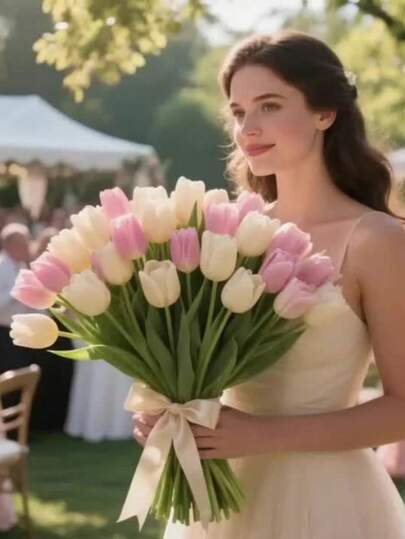 3包郁金香人造花家居装饰摆件假花，适用于客厅卧室装饰