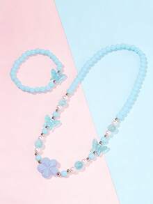 2pcs/Set Girls Sweet Cute Butterfly & Flower Beaded Necklace Jewelry Set, Suitable For Party, Gathering, Gift And Daily Wear - one-size - View 5