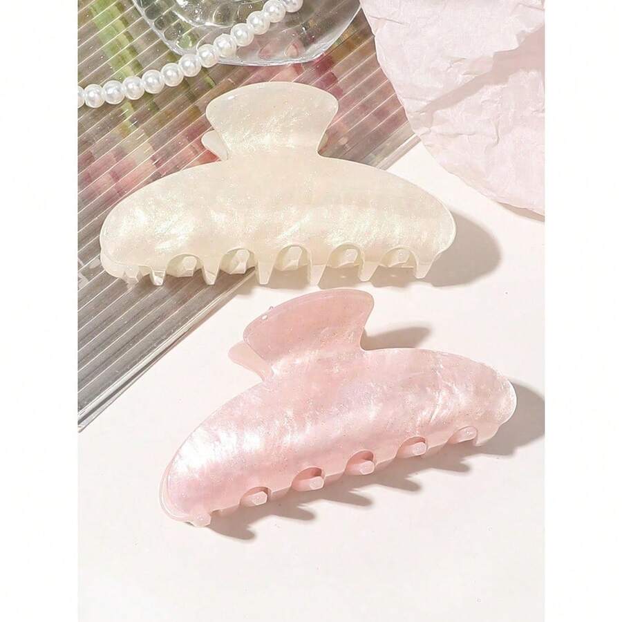 2Pcs/Set Minimalist Elegant Vintage Half Circle Hair Claw Clips, Warm Beige & Pink Marble Pattern, Sweet Hair Accessories For Women, Perfect For Tea Party, Vacation, Daily & Back To School Fall Winter Outfits - 多色-7 - 查看 1