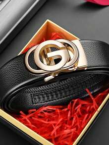 Men's Business Casual Suit Belt With Alloy Automatic Buckle, Fashion Vintage Boho Waistband For Teens Youth Men, Ideal For Summer Autumn Winter School Office Daily Wear Halloween Gifts  Polyurethane(PU) - màu đen - Xem 4