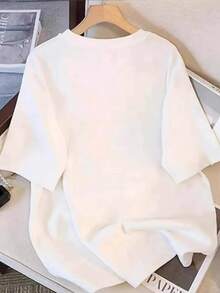 日系女式夏季宽松可爱时尚蝴蝶兔子卡通印花短袖T恤 - 白色 - 查看 6