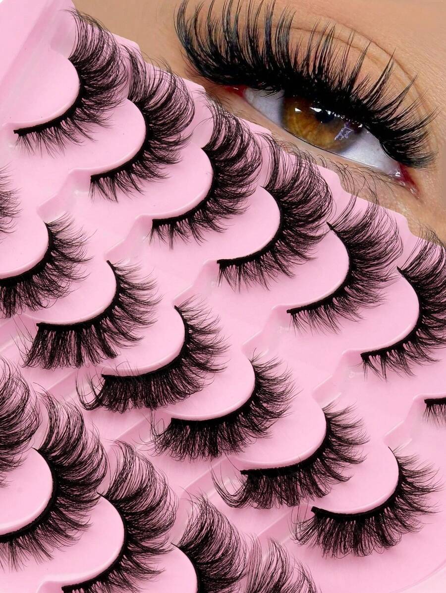 14 pares de pestañas postizas transparentes con efecto ojo de gato natural y desordenado, pestañas delgadas con forma de ojo de gato, tiras completas y suaves, pestañas postizas naturales y realistas. - Negro - Ver 1
