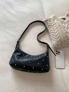 Bolso bandolera de moda BEIKAMU con decoración de remaches, correa de hombro ajustable, cierre con cremallera, versátil, adecuado para universidad, ir al trabajo, compras, paseos, uso diario - Negro - Ver 7