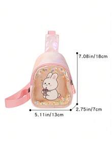 Túi đeo chéo in hình thỏ đính kim sa lấp lánh, khóa kéo, thích hợp sử dụng hàng ngày vào mùa xuân và mùa hè. - A - Xem 3