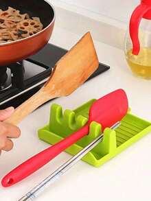 1 pieza Soporte multifuncional de silicona para cucharas y espátulas, organizador de herramientas de cocina, adecuado para varios utensilios, reposaespátulas resistente al calor, aplicable para la estufa, puede sostener cucharas y pinzas - Multicolor - Ver 5