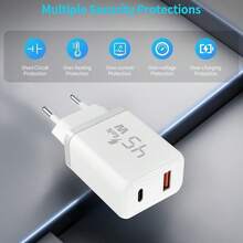 45W PD3.0 USB C GaN Fast Charger, Dual Port Type-C And USB A Fast Charging Adapter, Compatible With IPhone 17 16 15 14 13 12 11 Plus Pro Max, Android/Tablet/Laptop Series, Laptop Charger, Mobile Fast Charging - White - View 4