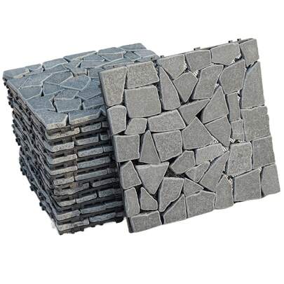 Gr8 Garden 11pcs Grey Stone Effect Interlocking Deck Tiles Outdoor Garden Patio