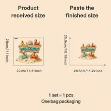 Hình dán cửa sổ chủ đề bãi biển mùa hè với chữ "Chào mừng". Có hình ảnh cua, do The Seaside Wall Sticker thiết kế. Một hình dán cửa sổ tự dính sáng tạo dành cho cửa sổ, cửa ra vào, phòng khách, phòng ngủ, phòng ăn, phòng học, phòng tắm, trang trí và làm đẹp kính. - A - Xem 3