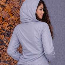 Women's Sports Jacket With Front Pockets And Hood - Light Grey - View 4